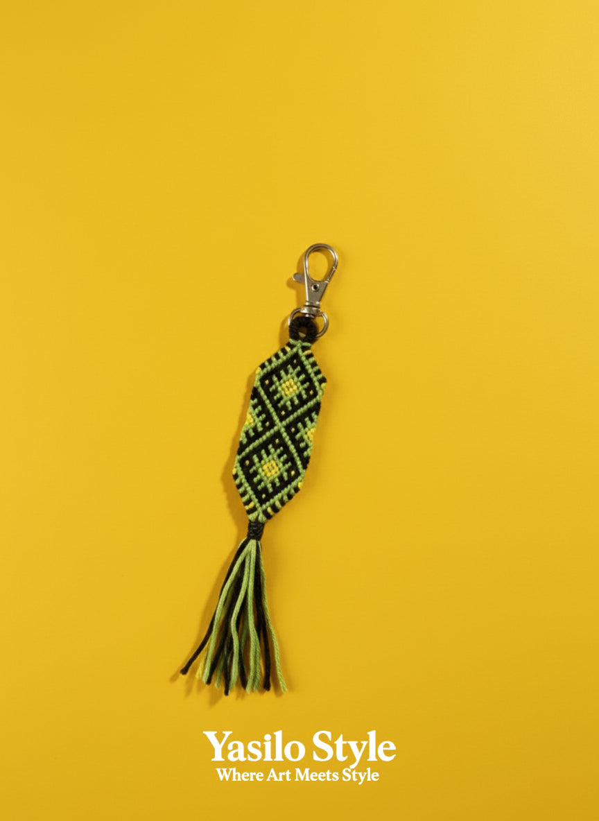 Geometric diamond weave with tassels