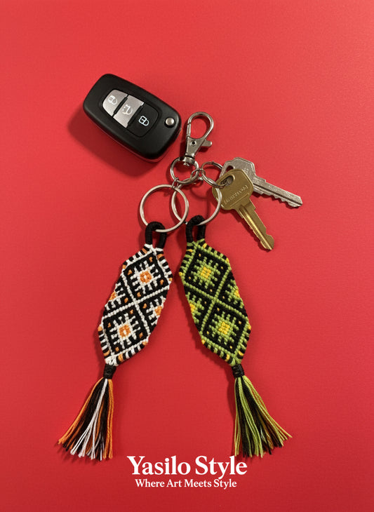 Geometric diamond weave with tassels